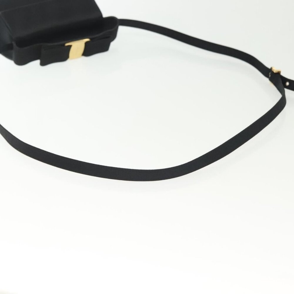 Authentic Salvatore Ferragamo Vala Shoulder Bag Satin Black Gold - Picture 15 of 16